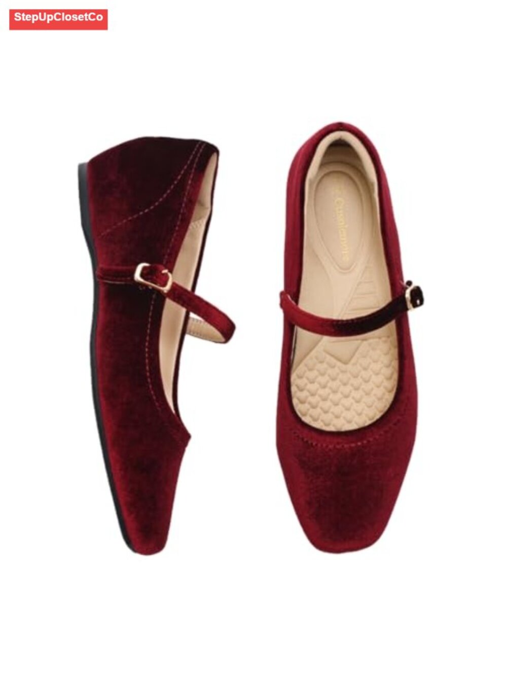 Women's Square Toe Mary Jane Flats with Arch Support and Hidden Wedge